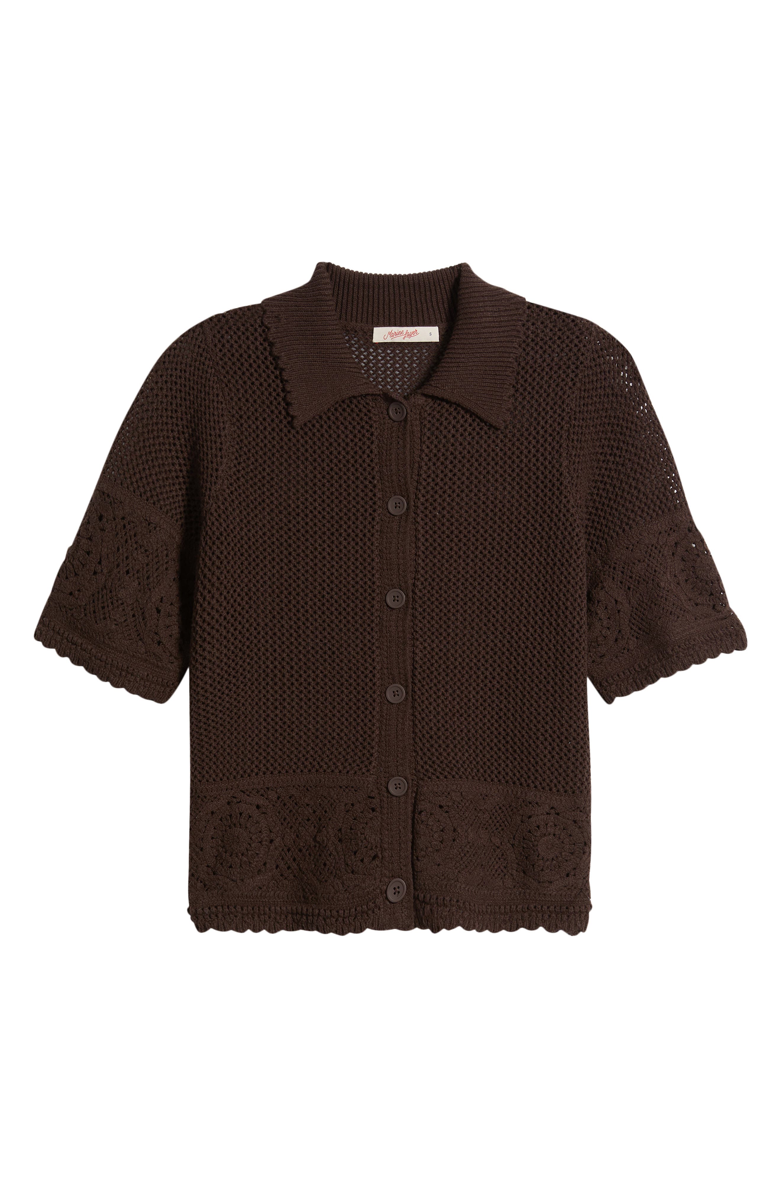 Celtia Mixed Open Stitch Cotton Blend Button-Up Sweater