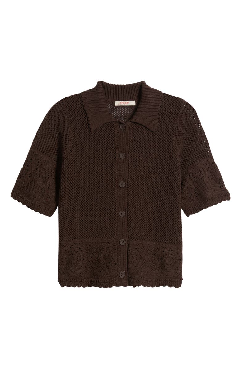 Marine Layer Celtia Mixed Open Stitch Cotton Blend Button-Up Sweater, Main, color, Chocolate
