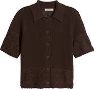 Marine Layer Celtia Mixed Open Stitch Cotton Blend Button-Up Sweater