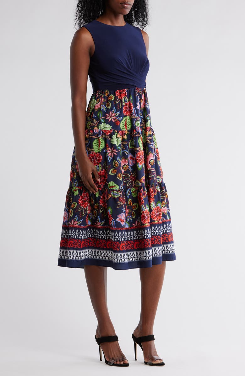 Vince Camuto Tiered Fit & Flare Midi Dress, Main, color, 