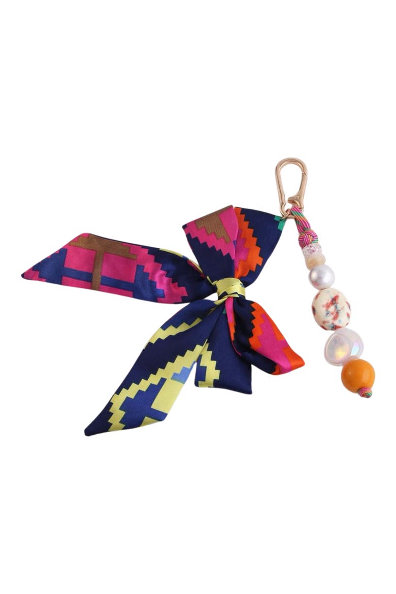 Bow Scarf Beaded Bag Charm, Main, color, NAVY