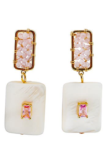 Panacea Crystal & Shell Drop Earrings In Pink