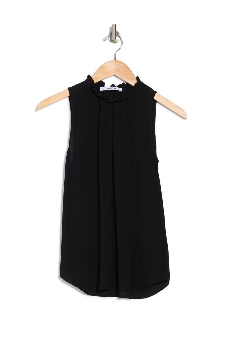 Sleeveless Ruched Mock Neck Top, Alternate, color, BLACK