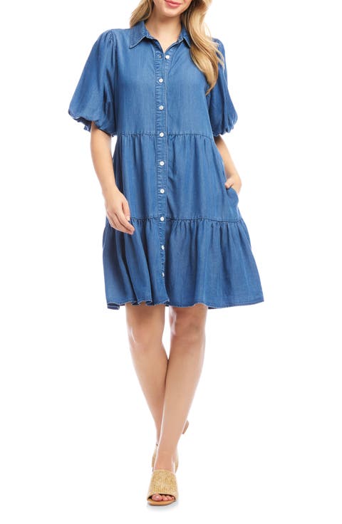 Karen Kane Tiered Denim Shirtdress (Regular & Petite)