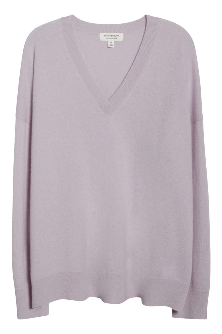 Cashmere V-Neck Sweater, Alternate, color, PURPLE EVENING