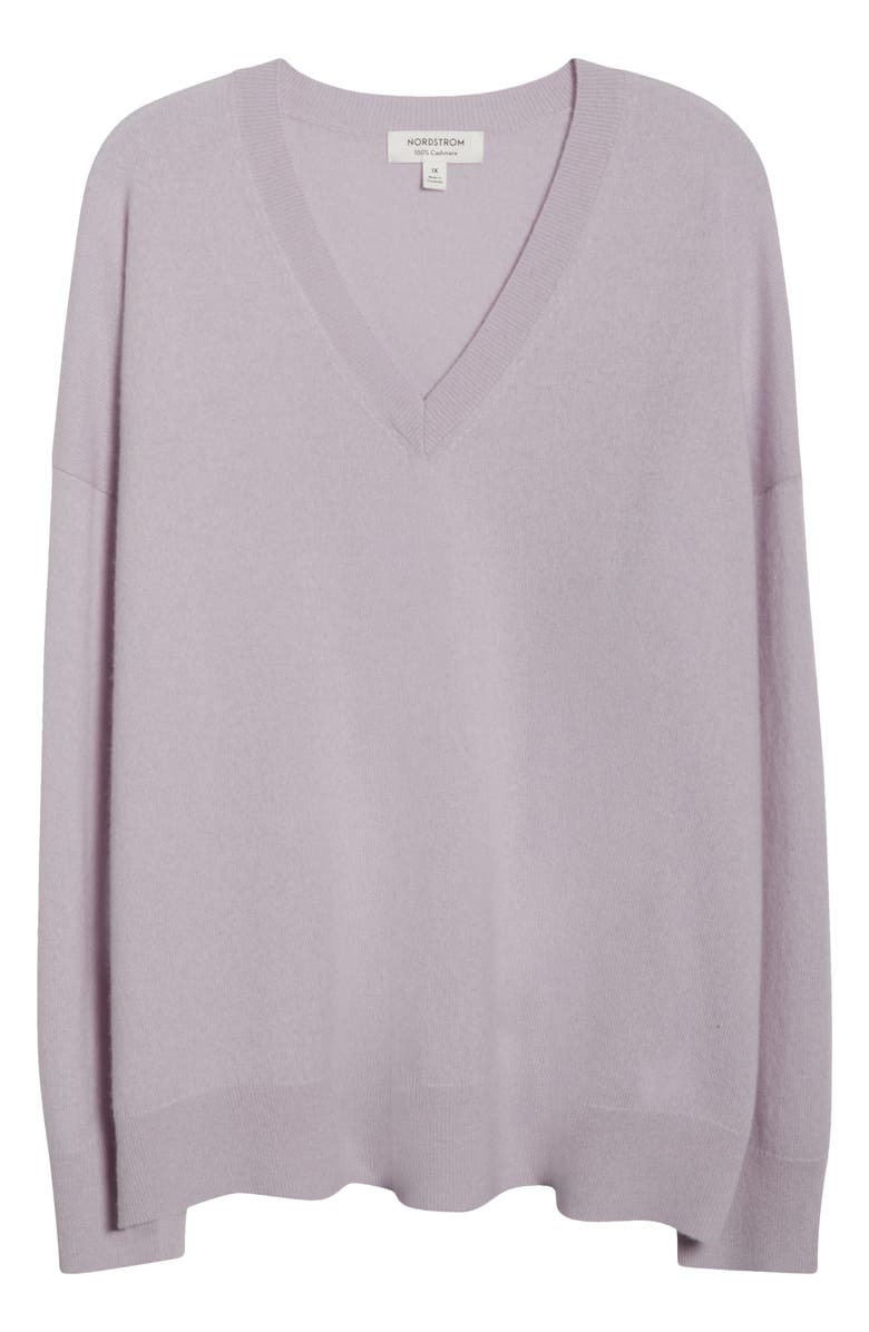 Nordstrom Cashmere V-Neck Sweater, Alternate, color, Purple Evening