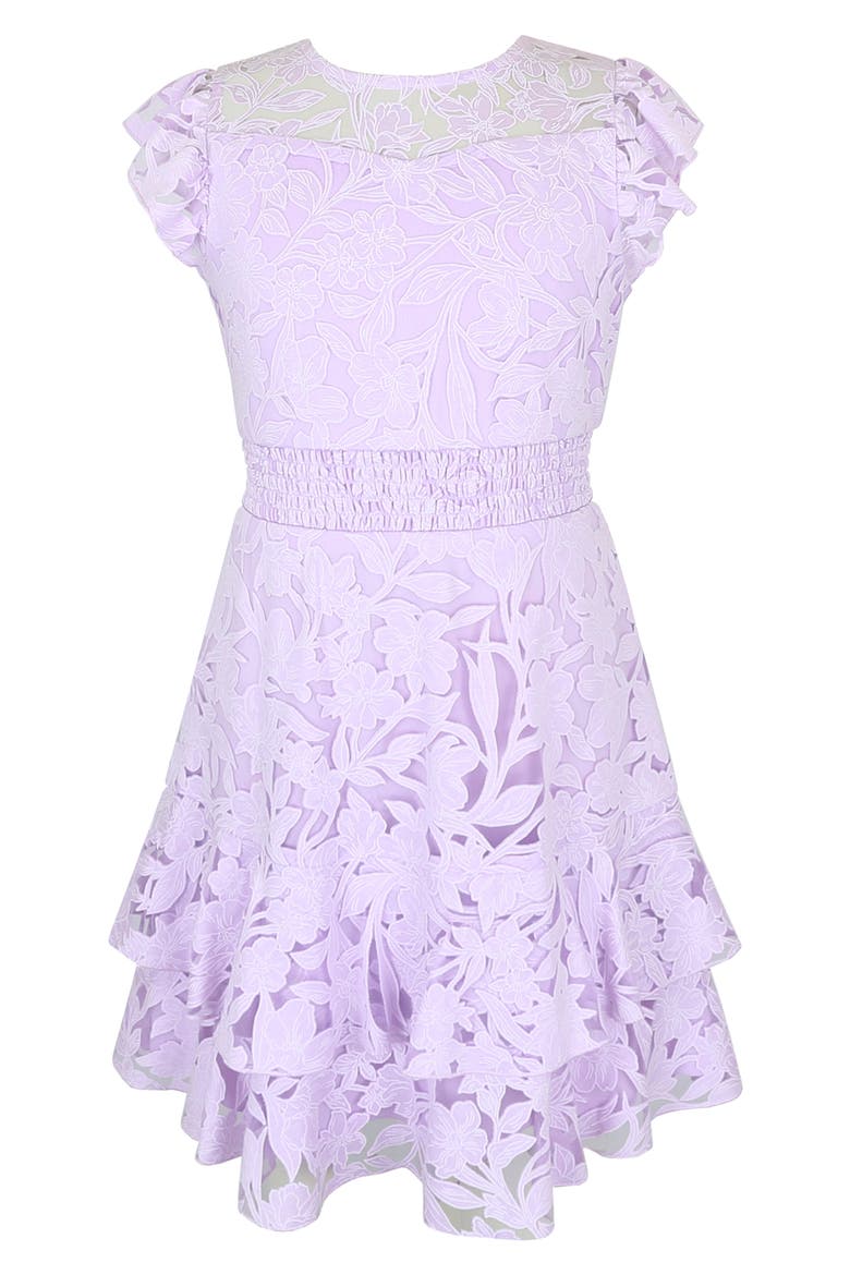 Kids' Burnout Lace Overlay Party Dress, Main, color, LILAC