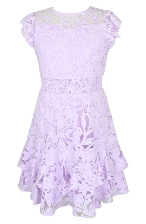 Kids' Burnout Lace Overlay Party Dress (Big Kid)