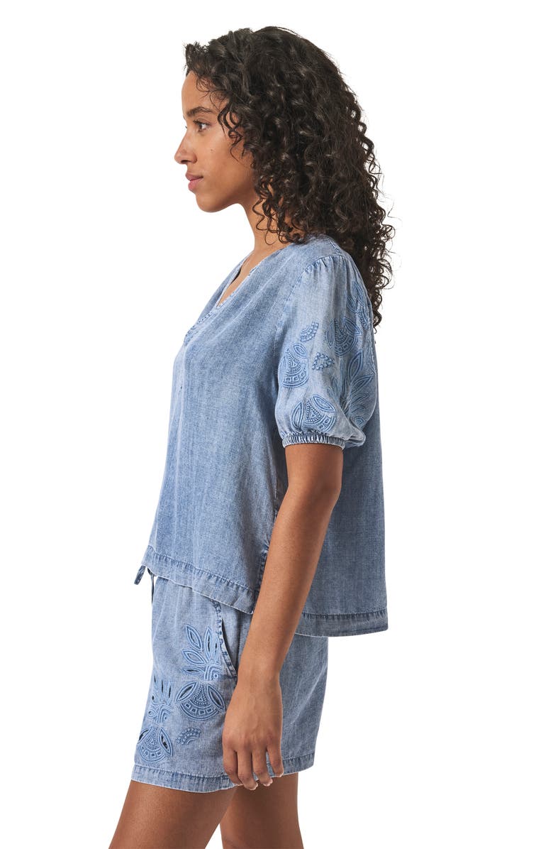 Splendid Cayden Embroidered Puff Sleeve Chambray Top, Alternate, color, 