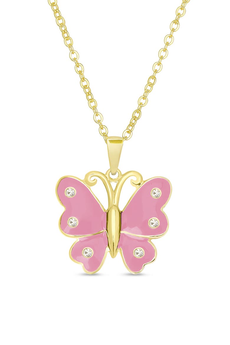 Kids' Crystal Butterfly Pendant Necklace, Main, color, PINK