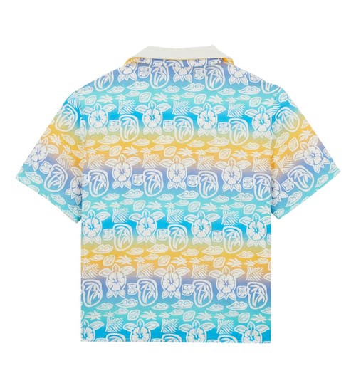 Vilebrequin Boy's Tahiti Turtles Open Front Shirt In Blanc