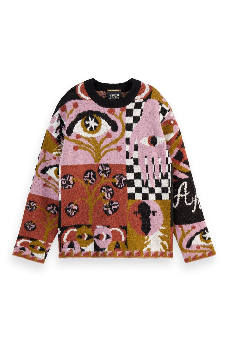 Oversize Jacquard Collage Sweater, Alternate, color, FREE MIND JACQUARD