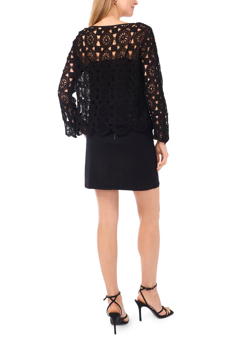 Flare Sleeve Open Stitch Top, Alternate, color, RICH BLACK
