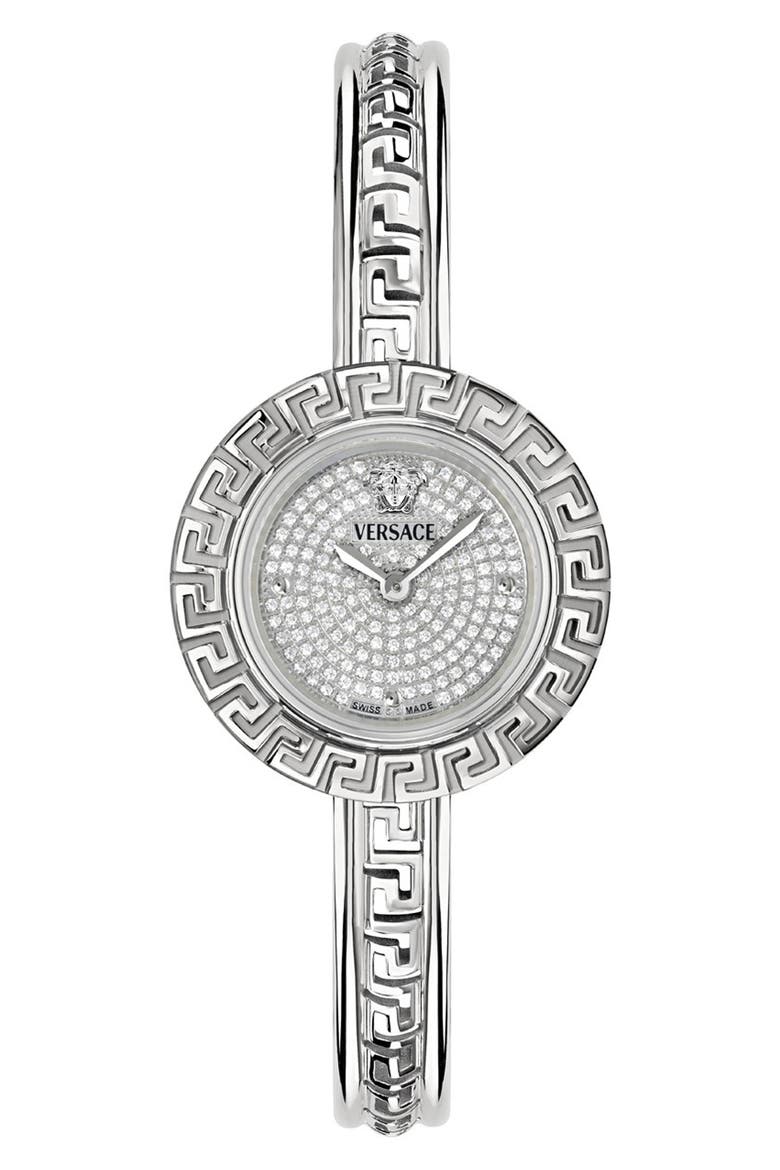 La Greca Diamond Bracelet Watch, Leather Strap & Pendant Chain Gift Set, 28mm, Main, color, STAINLESS STEEL