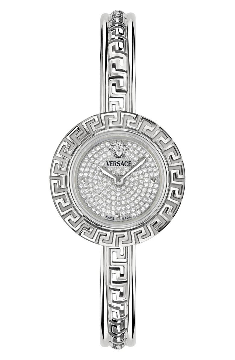 Versace La Greca Diamond Bracelet Watch, Leather Strap 
Pendant Chain Gift Set, 28mm, Main, color, Stainless Steel