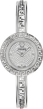 Versace La Greca Diamond Bracelet Watch, Leather Strap & Pendant Chain Gift Set, 28mm