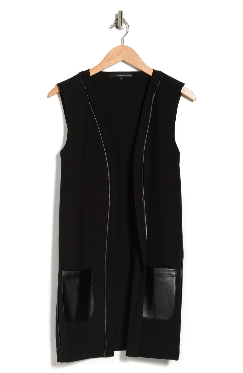 Amanda & Chelsea AMANDA AND CHELSEA Faux Leather Trim Patch Pocket Long Vest, Alternate, color, 