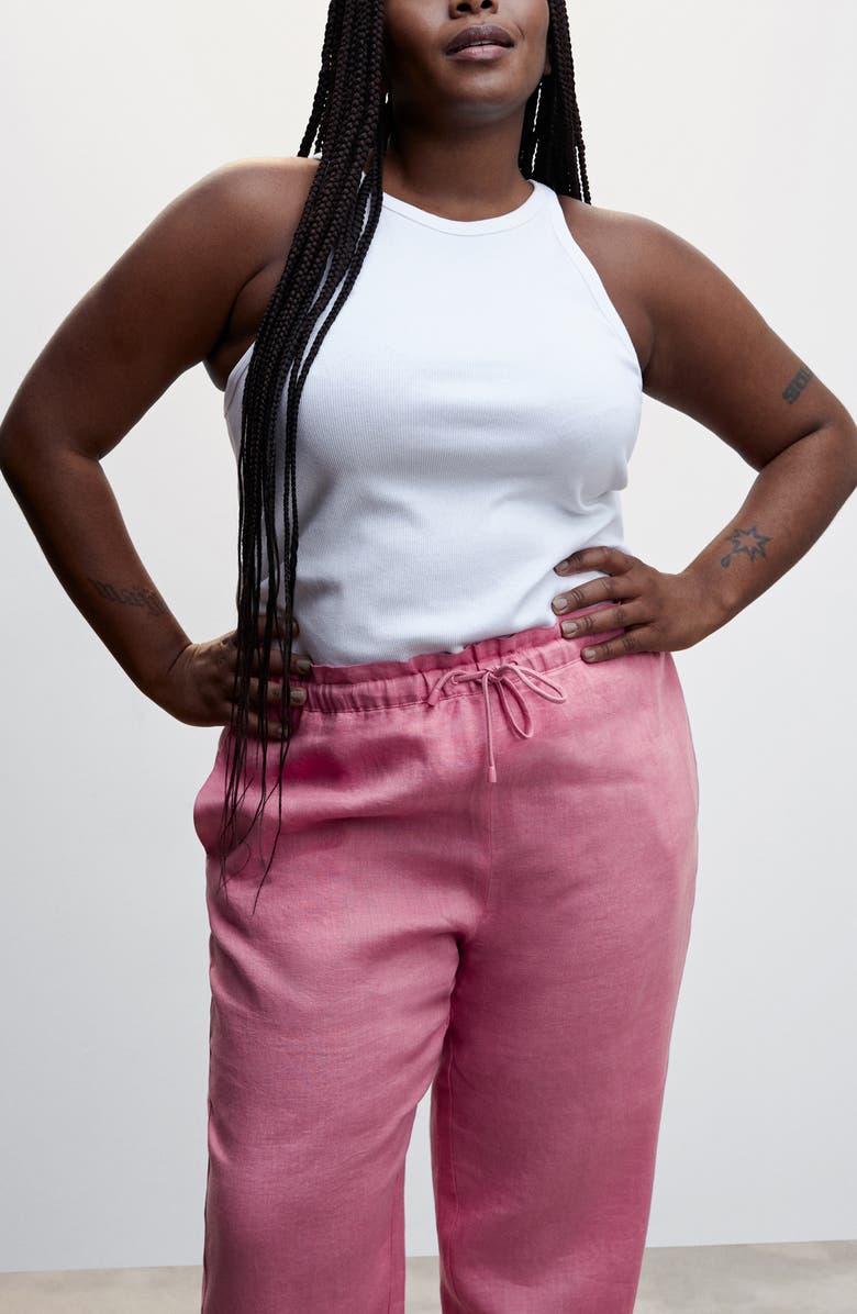 MANGO Drawstring Linen Pants, Alternate, color, 