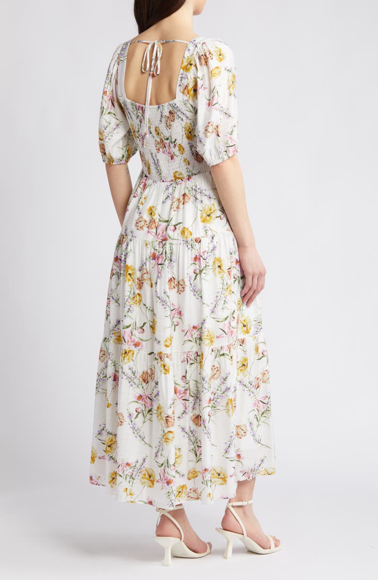 Chelsea28 Floral Tiered Puff Sleeve Maxi Dress, Alternate, color, White Floral