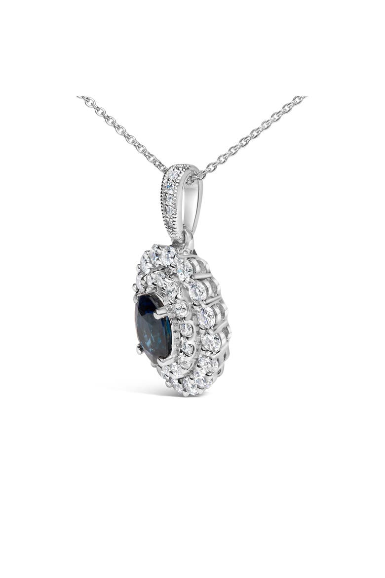 14K White Gold Oval Blue Sapphire and 3/4 Cttw Diamond Halo Pendant Necklace, Alternate, color, White