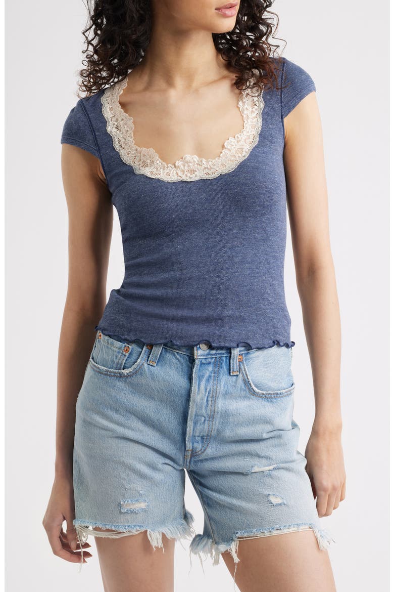 Oh My Darling Lace Trim Top, Main, color, HEATHER BLUE