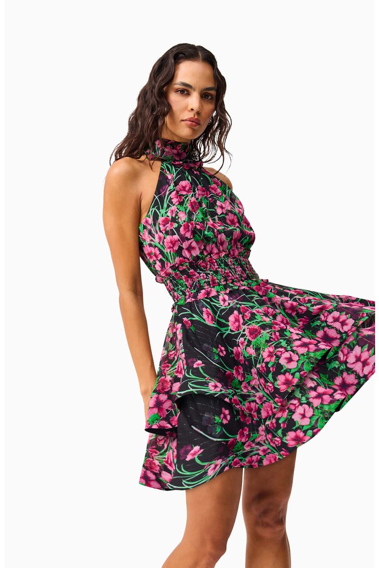 Estelle Metallic Floral Smocked Waist Fit & Flare Minidress, Alternate, color, BLACK MULTI