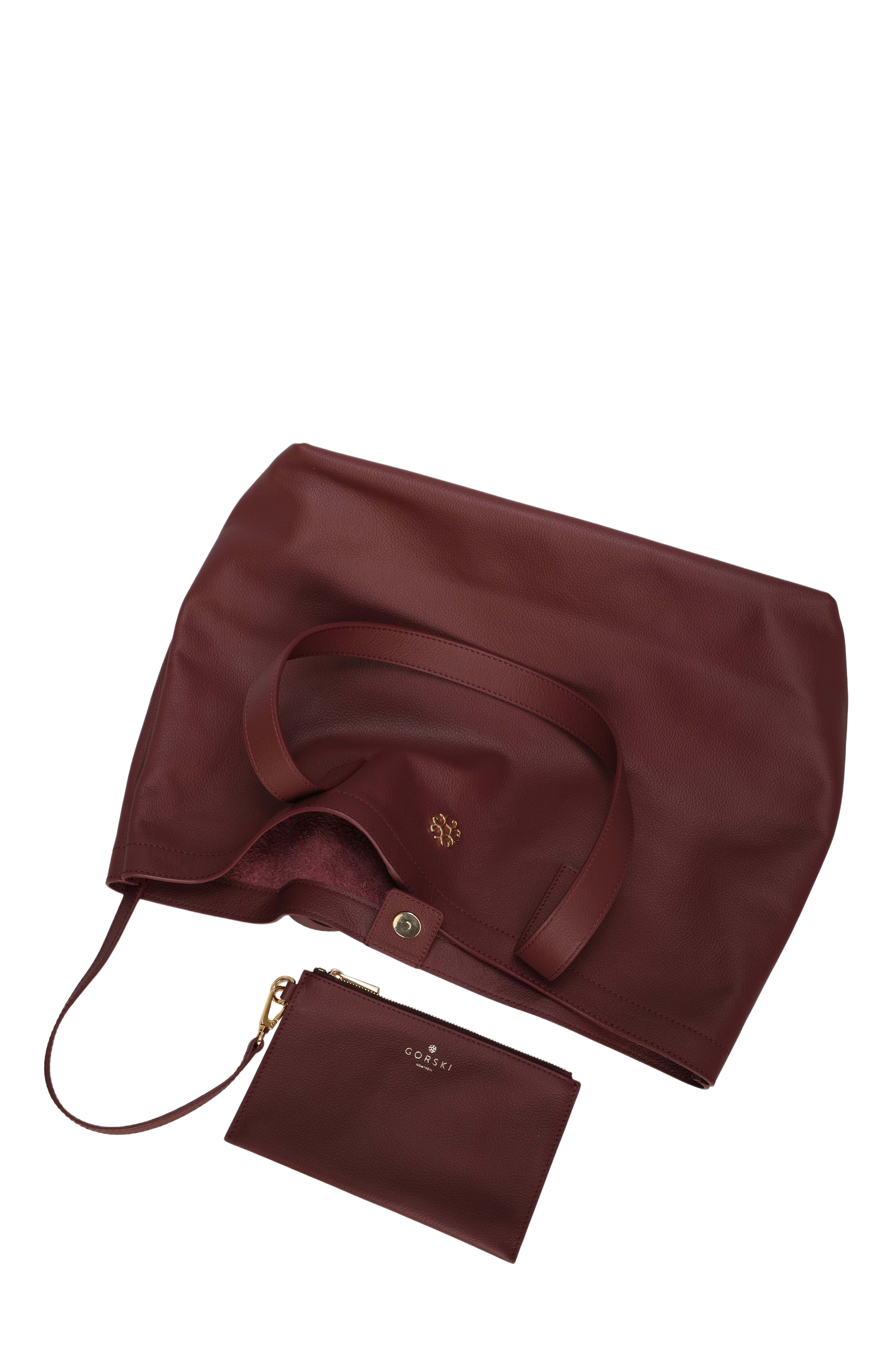 Leather Tote Bag with Removable Zipped Pouch, Alternate, color, BURGUNDY