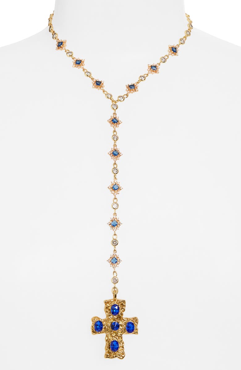 VIDAKUSH Belvedere Cross Rosary Chain Necklace, Alternate, color, Gold/ Blue