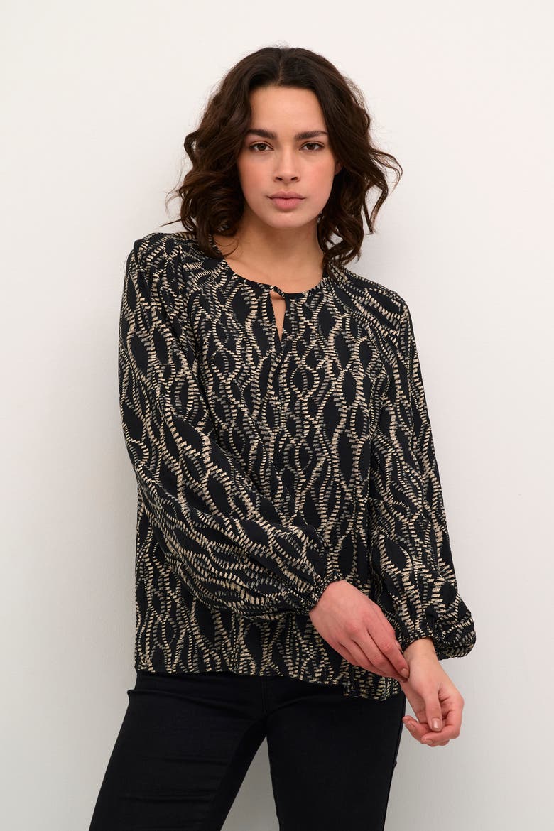 Kadunora Cutout Neck Casual Fit Blouse, Main, color, Black/Grey Graphic