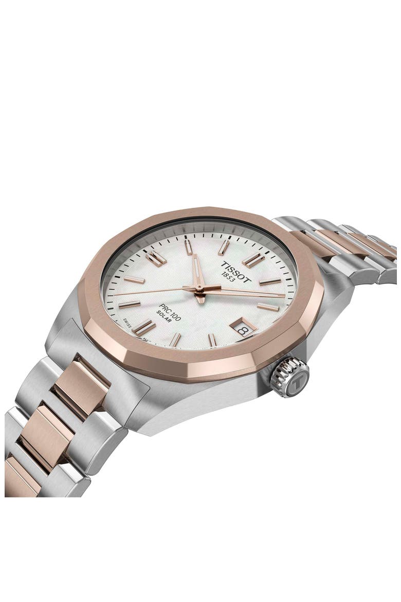 PRC 100 Solar Quartz Bracelet Watch, 34mm, Alternate, color, WHITE MOTHER OF PEARL