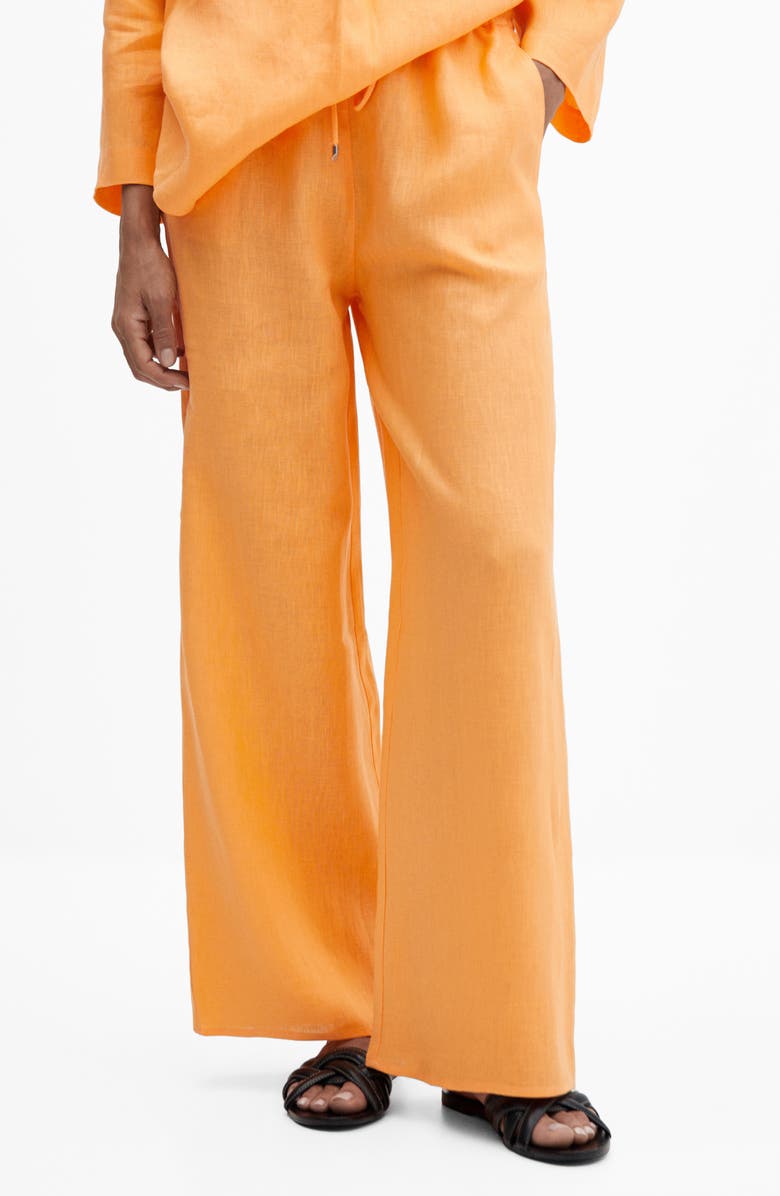 MANGO Linen Drawstring Pants, Main, color, Clementine