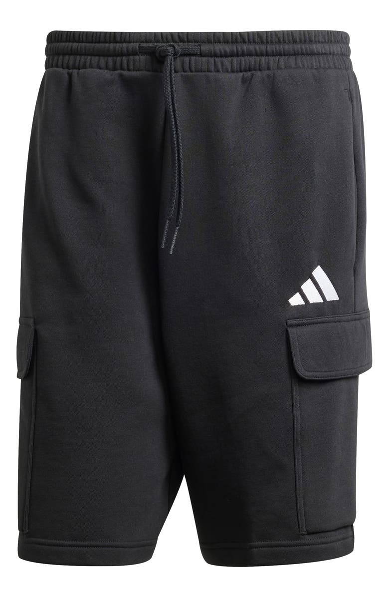 adidas Essentials Feelcozy Fleece Cargo Shorts, Alternate, color, Black/ White