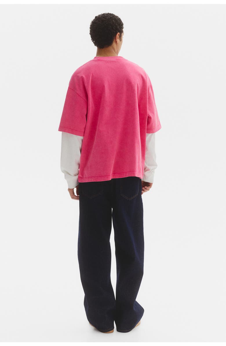 H&M Oversized layered cotton shirt, Alternate, color, Bright Pink/Color Block