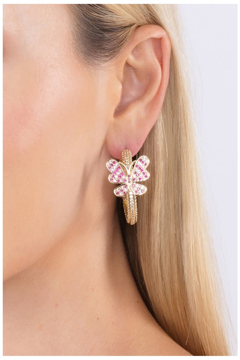 Mia CZ Butterfly Hoop Earrings, Alternate, color, GOLD