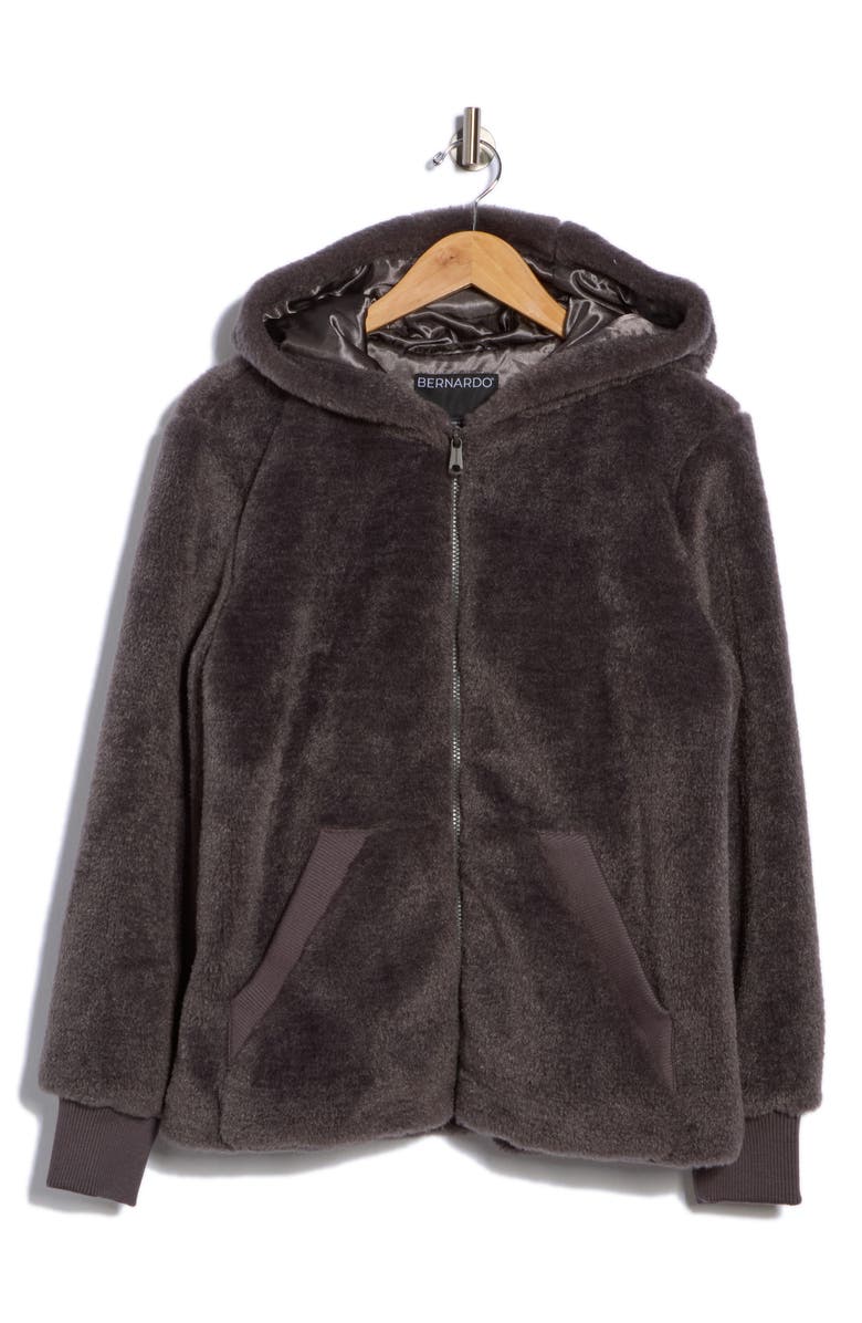 Bernardo Faux Shearling Zip Hoodie, Alternate, color, Charcoal