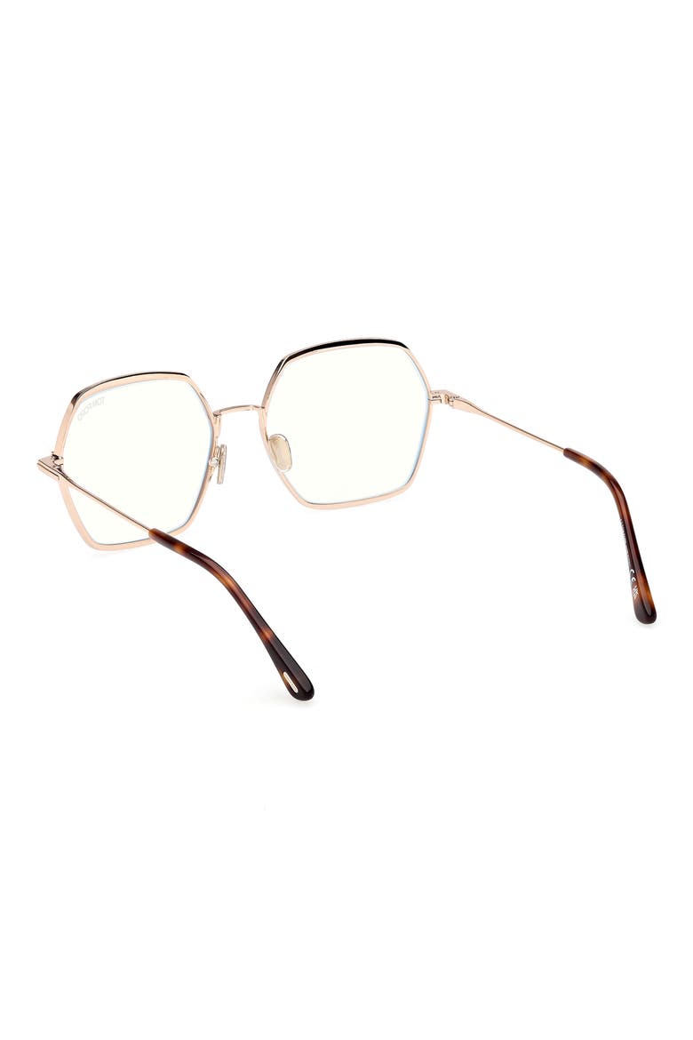 56mm Geometric Blue Light Blocking Optical Glasses, Alternate, color, ROSE GOLD/ BLUE BLOCK LENSES