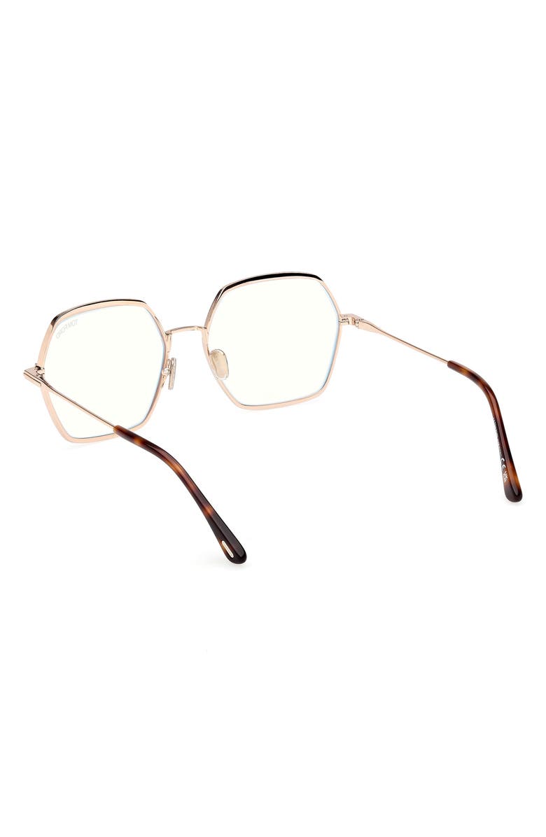 TOM FORD 56mm Geometric Blue Light Blocking Optical Glasses, Alternate, color, Rose Gold/ Blue Block Lenses