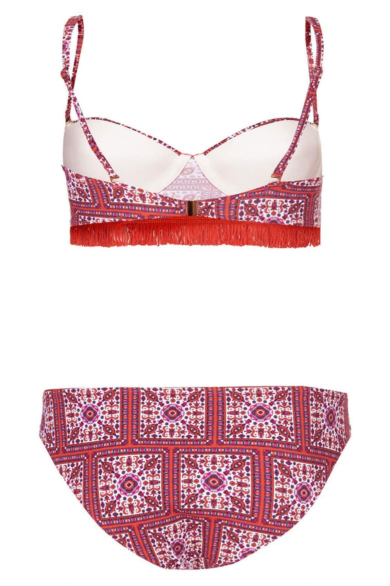 Tile Print Fringed Bikini, Alternate, color, WHITE