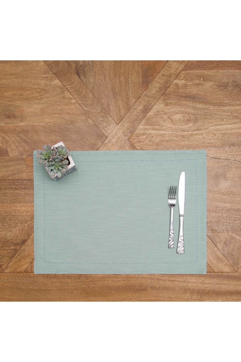Sea Glass Hemstitch Set of 6 Placemats 14" x 20", Alternate, color, Blue