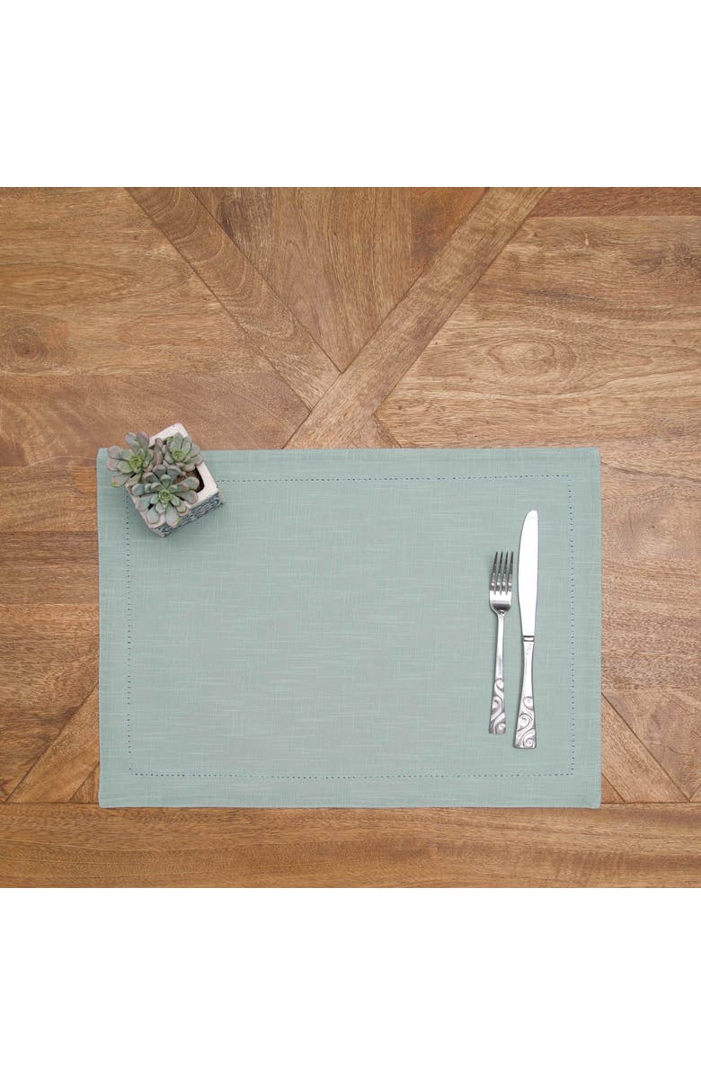 C&F Home Sea Glass Hemstitch Set of 6 Placemats 14" x 20", Alternate, color, Blue