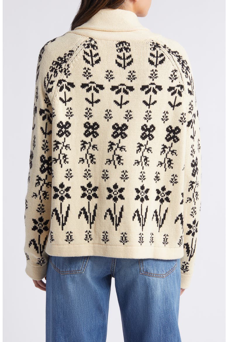 The Garden Lodge Shawl Collar Open Sweater, Alternate, color, CREAM/ BLACK