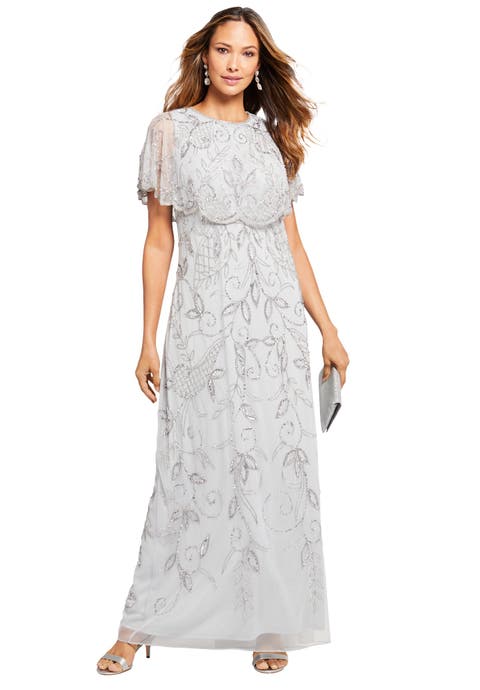 Plus Size Beaded Capelet Maxi Gown Glam Evening Dress (Plus)