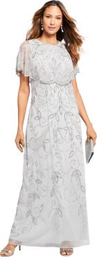 Roaman's Plus Size Beaded Capelet Maxi Gown Glam Evening Dress