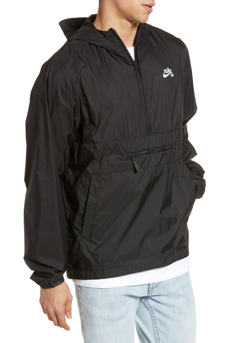 Packable Hooded Anorak, Main, color, BLACK/ BLACK/ WHITE