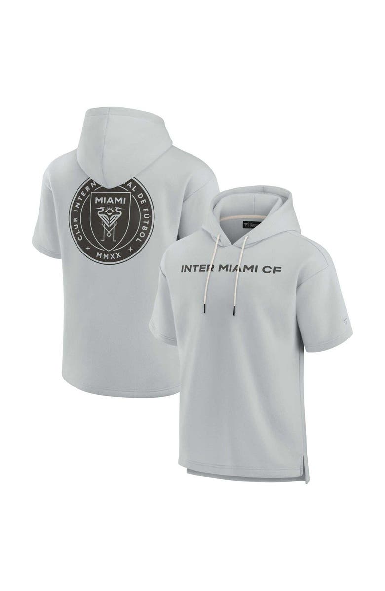 Fanatics Signature Unisex Fanatics Signature Gray Inter Miami CF Elements Super Soft Fleece Short Sleeve Pullover Hoodie, Main, color, Gray