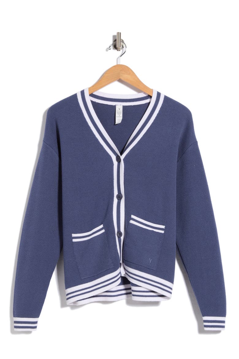 Striped Cotton Cardigan, Main, color, BLUE INDIGO/ WHITE
