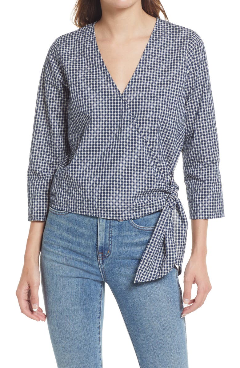 Madewell Women's Textured Cotton Wrap Top, Main, color,