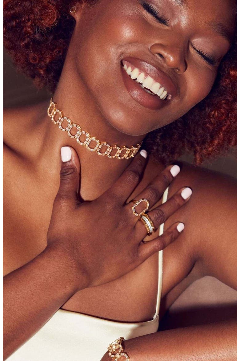 The Cleo Choker Necklace, Alternate, color, Gold/White  CZ