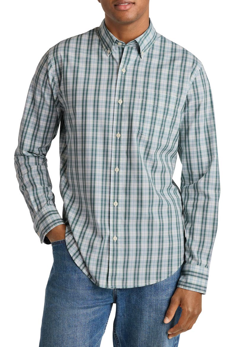 Everyday Slim Fit Plaid Stretch Cotton Button-Down Shirt, Main, color, GREEN ALMERIA PLAID