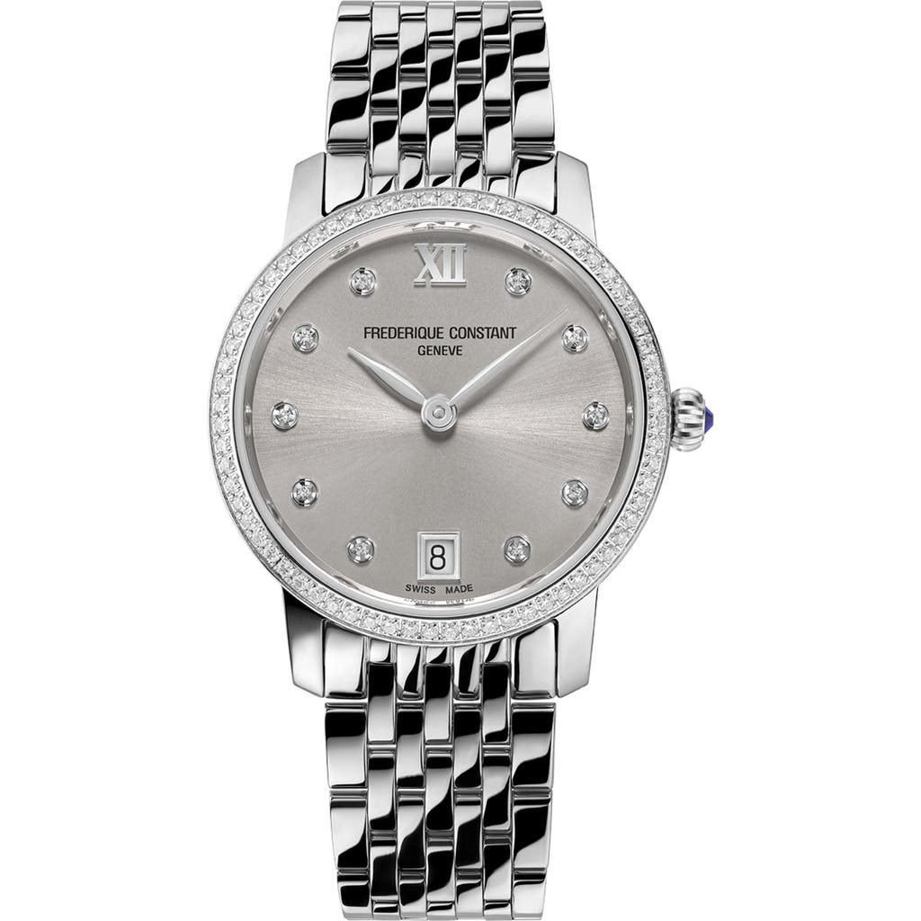 Frederique Constant Women's Swiss Classic Slimline (5/8 Ct. T.w.) Stainless Steel Bracelet Watch 30mm In Silverone